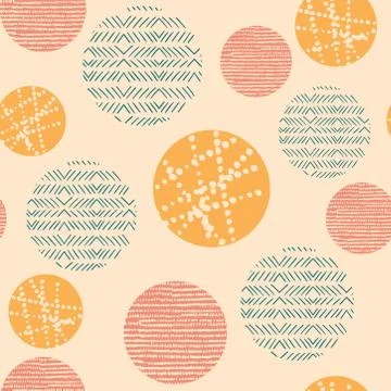 Abstract circle seamless repeat pattern with hand drawn textures. Modern. イラスト素材
