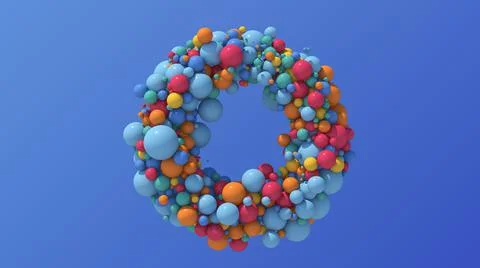 Abstract circle shape. Group of colorful balls. Blue background. 3d render. Stock Illustration