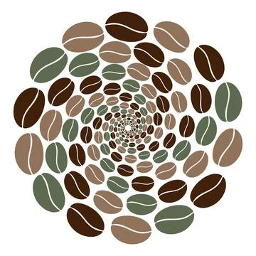 Abstract circle shape of multicolored coffee beans moving in a spiral in trendy Stock Illustration
