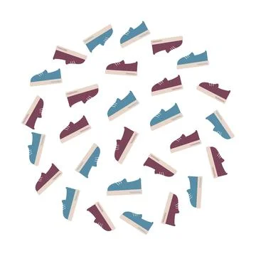 Abstract circle shape of stylized sneaker in trendy maroon and jeans shades Illustrazione stock