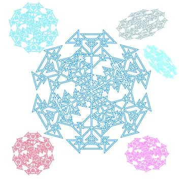 Abstract circle, snowflake from triangles. Beautiful set of multi-colored, pa 스톡 일러스트