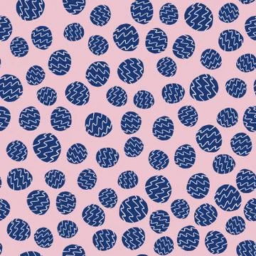 Abstract circle spots seamless pattern. Navy blue geometric ornament on soft  Stock Illustration