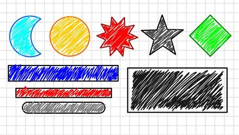 Abstract circle star cube doodle. childish. kids scratches. pencil strokes. Stock Illustration