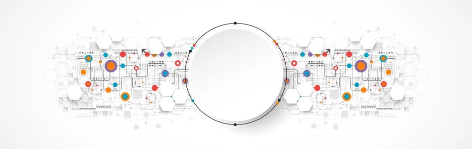 Abstract circle technology concept. Circuit board, high computer color backgr 스톡 일러스트