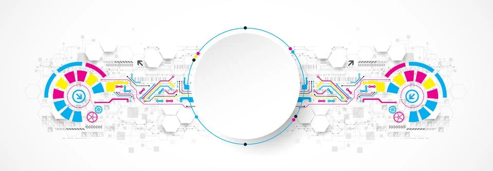 Abstract circle technology concept. Circuit board, high computer color backgr Stock Illustration