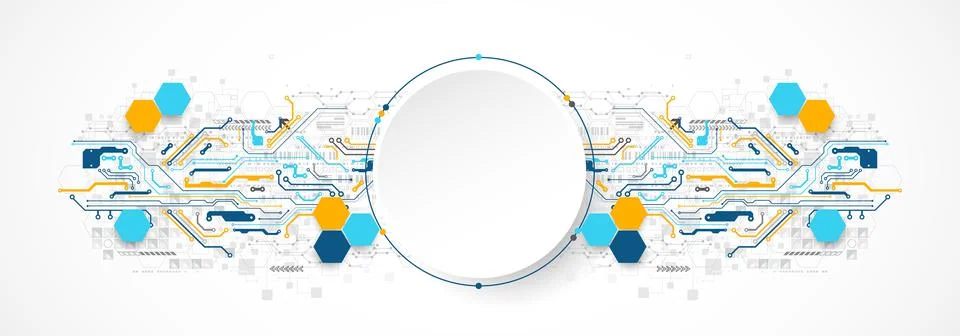 Abstract circle technology concept. Circuit board, high computer color backgr Illustrazione stock