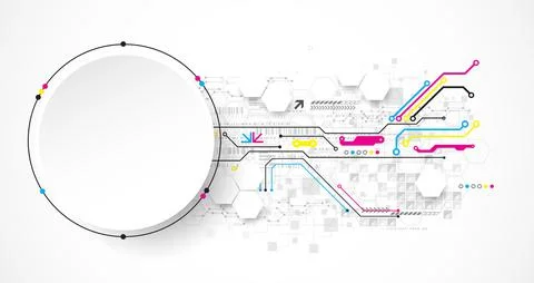 Abstract circle technology concept. Circuit board, high computer color backgr Stock Illustration