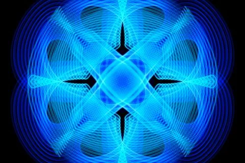 Abstract circle of thin blue lines intersecting with a cross in the middle on Stock Photos