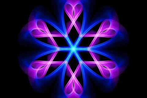 Abstract circle of thin pink and purple lines intersecting with a cross in th Stock Photos