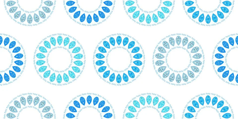 Abstract circle vector background, blue and white seamless pattern Illustrazione stock