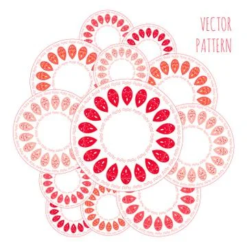 Abstract circle vector pattern, red pink orange and white drops ornament Stock Illustration