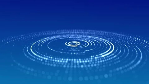 Abstract circle wave with moving dots. Flow of particles. Vídeo Stock 148147580