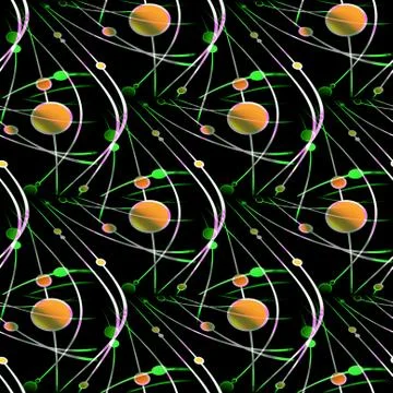 Abstract circles and ellipses pattern black green orange violet Stock Illustration