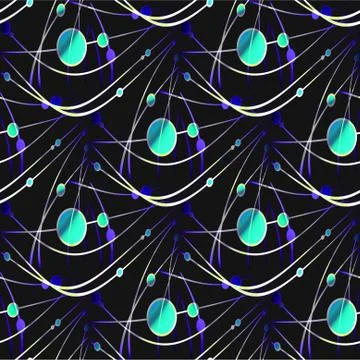 Abstract circles and ellipses pattern with wavy lines black turquoise b Stock Illustration