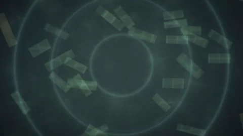 Abstract circles and rectangles float over a dark green grid Stock Footage 330922798