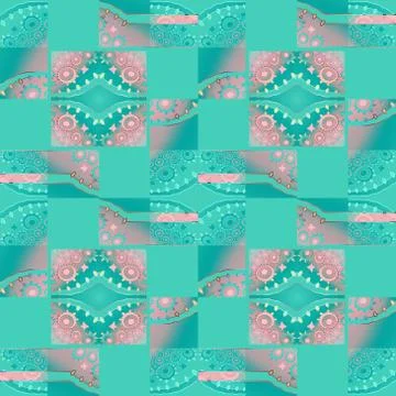 Abstract circles and squares pattern pink turquoise green Stock Illustration