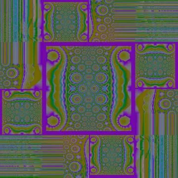 Abstract circles and squares pattern olive green purple blue Illustrazione stock