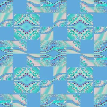 Abstract circles and squares pattern pink turquoise light blue violet Illustrazione stock