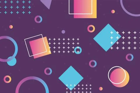 Abstract circles cubes shape collage memphis 80s 90s style background Stock Illustration
