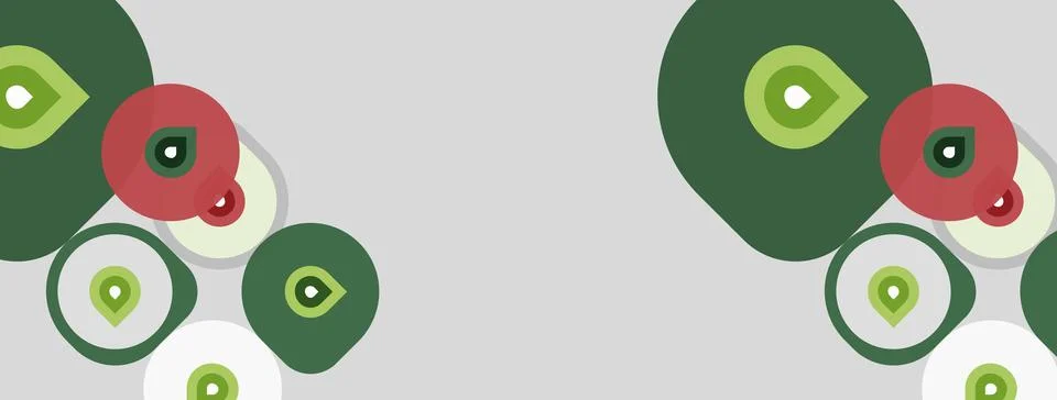 Abstract circles, green, red, light gray background. Simple shapes create m.. Stock Illustration