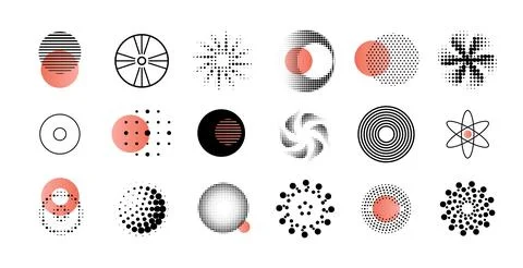 Abstract circles. Halftone geometric design patterns, gradation for logo or.. Illustrazione stock