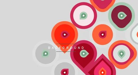 Abstract circles, hearts, shapes overlap. Soft colors create modern backgroun Stock Illustration