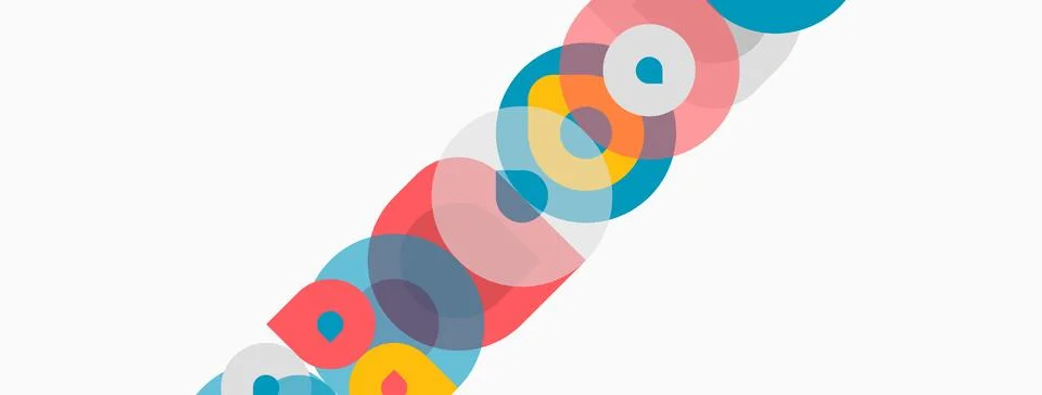 Abstract circles overlap, creating colorful diagonal pattern. Minimalist de.. Stock Illustration
