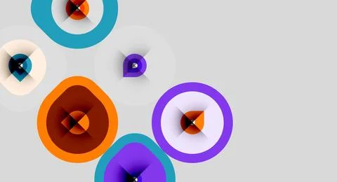 Abstract circles overlap, creating colorful patterns. Various hues present,.. Stock Illustration