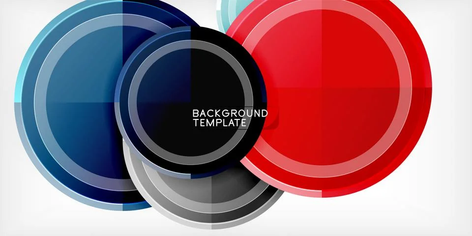 Abstract circles overlap, creating dynamic visual effect. Blue, red, gray tones Stock Illustration
