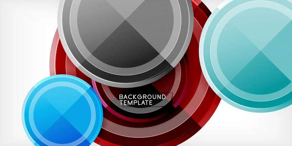Abstract circles overlap, creating dynamic visual effect. Red, blue, gray tones Stock Illustration