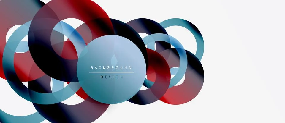 Abstract circles overlap, creating dynamic visual effect. Red, blue hues Illustrazione stock