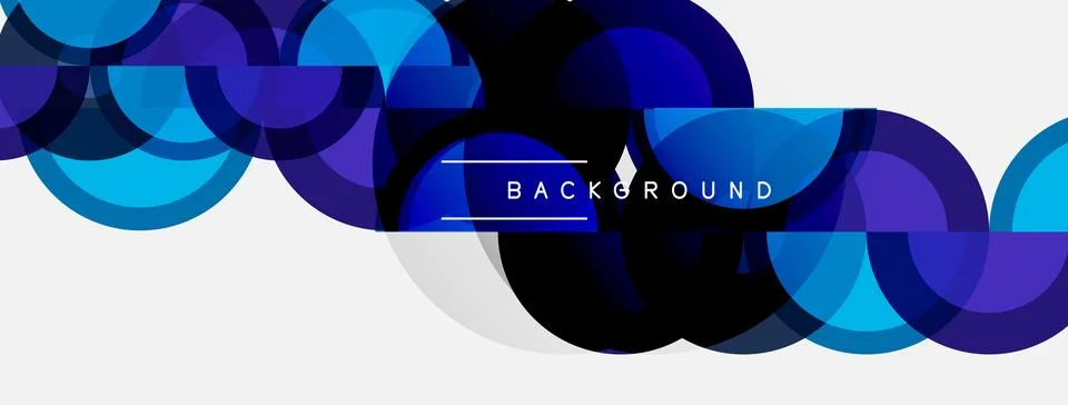 Abstract circles overlap, creating dynamic blue gradient pattern. White Illustrazione stock