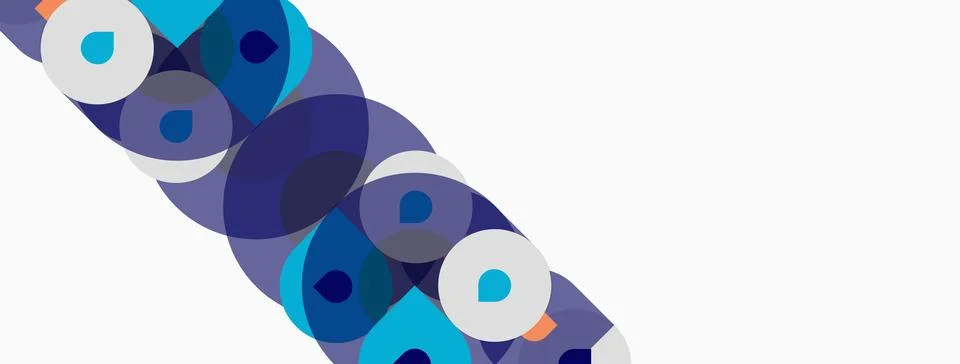 Abstract circles overlap, creating dynamic visual pattern. Blue, purple hues Stockillustratie