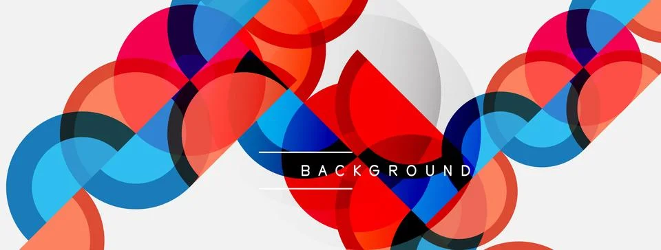 Abstract circles overlap, creating dynamic colorful pattern. White space Stock Illustration