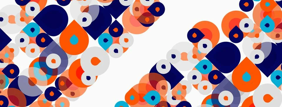 Abstract circles overlap, creating dynamic pattern. Colors include orange, .. Stock Illustration