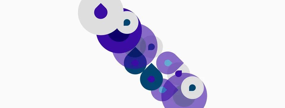 Abstract circles overlap, creating dynamic visual pattern. Purple, teal, whit イラスト素材