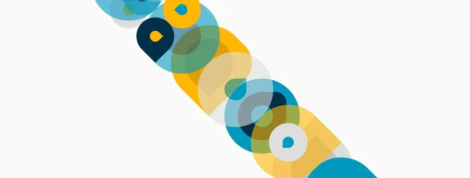 Abstract circles overlap, creating dynamic visual pattern. Colors include blu Stock Illustration