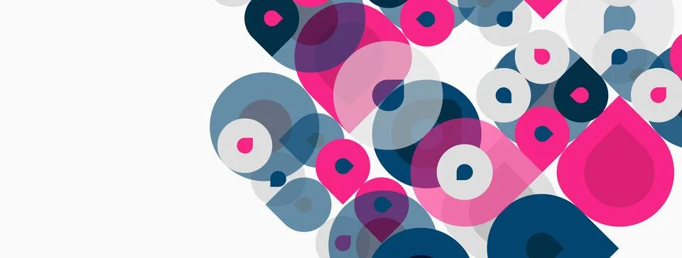 Abstract circles overlap, creating dynamic visual pattern. Pink, blue, gray.. Stock Illustration