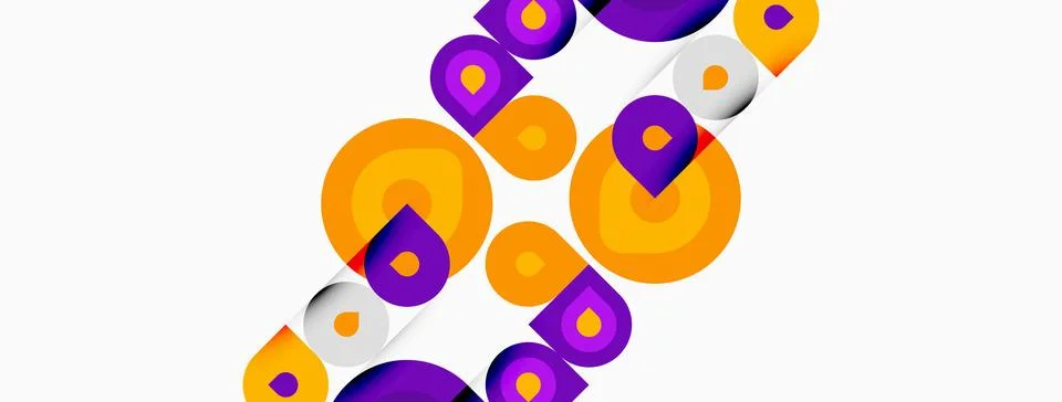 Abstract circles overlap, creating dynamic visual pattern. Orange, purple, .. イラスト素材