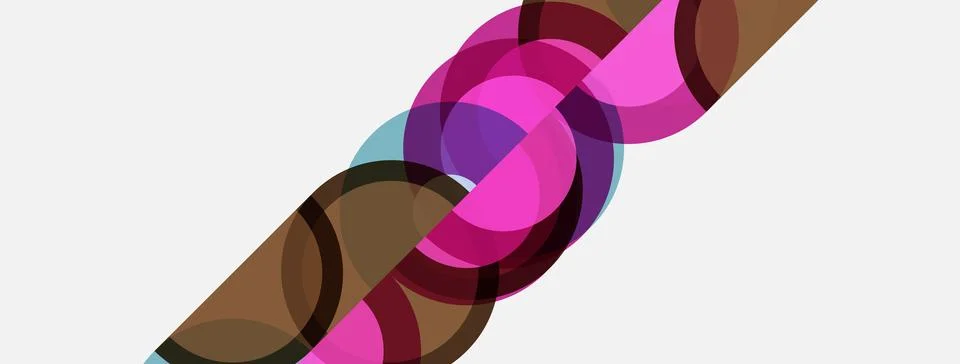 Abstract circles overlap, creating dynamic visual pattern. Colors include p.. Stock Illustration