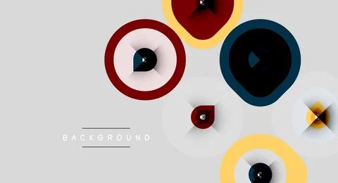 Abstract circles overlap, creating dynamic visual effect. Colors include red, Stock Illustration