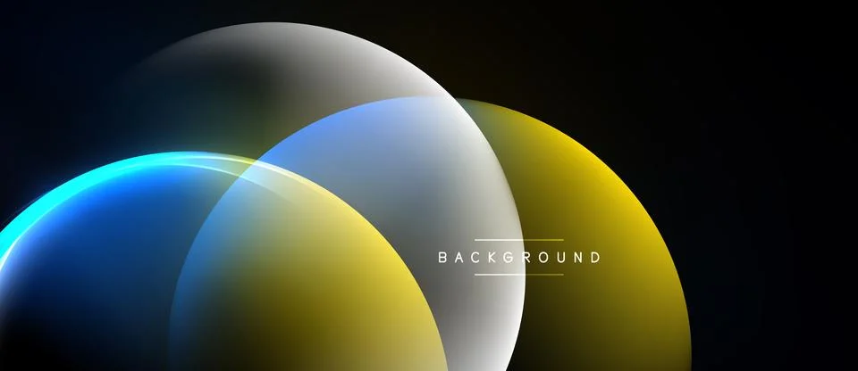 Abstract circles overlap, creating dynamic gradients. Blue, white, yellow hue Stock Illustration