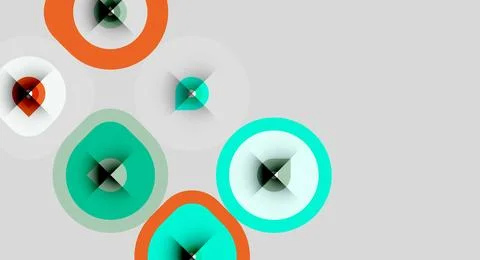 Abstract circles overlap, creating dynamic visual effect. Colors include teal Illustrazione stock