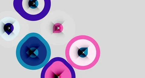 Abstract circles overlap, creating dynamic visual effect. Colors include pink Illustrazione stock
