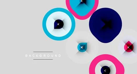 Abstract circles overlap, creating dynamic visual effect. Colors include blue Illustrazione stock