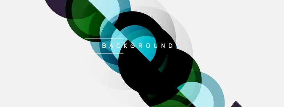 Abstract circles overlap, creating dynamic visual effect. Colors include gree Illustrazione stock