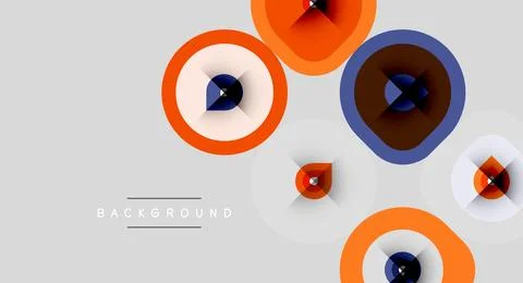 Abstract circles overlap, creating dynamic visual texture. Orange, navy, brow Stock Illustration