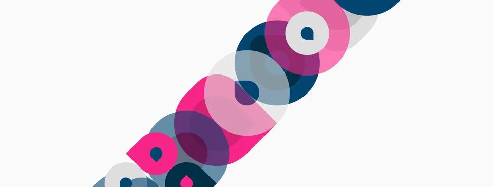 Abstract circles overlap, creating dynamic visual pattern. Pink, blue, gray.. Stock Illustration