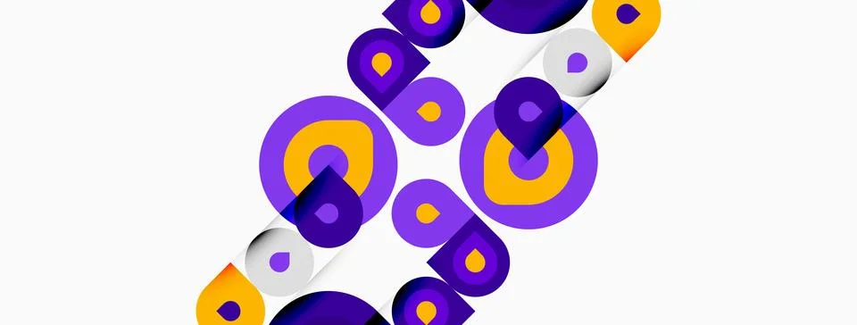Abstract circles overlap, creating dynamic visual pattern. Purple, gold, gray Stock Illustration