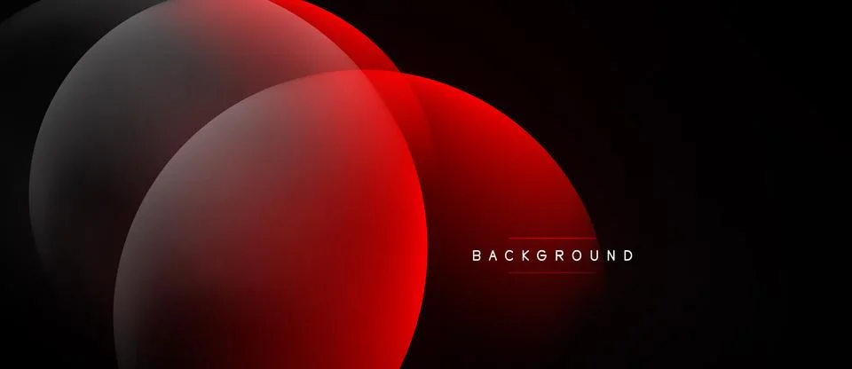 Abstract circles overlap, creating dynamic red gradients on black background. Stock Illustration